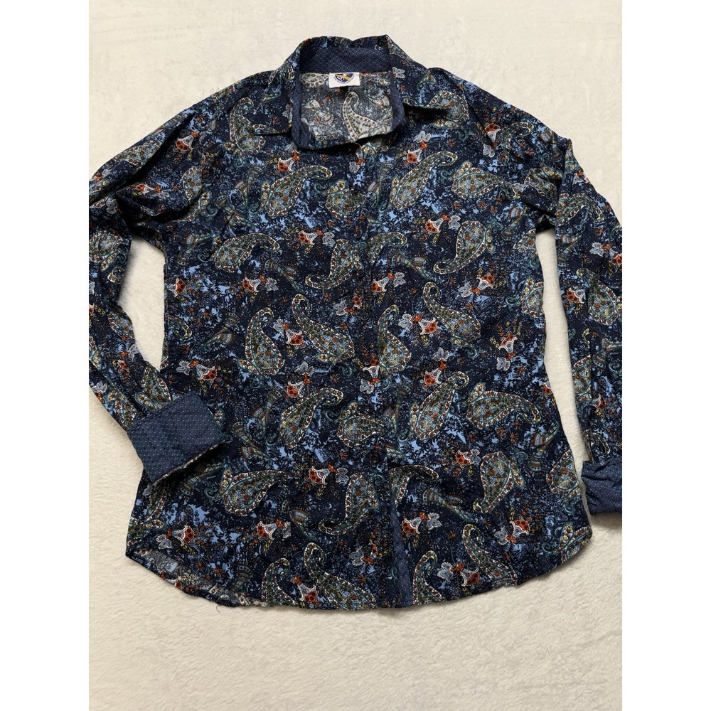 Royal Highness Western Woman's XL Shirt Blue Paisley Multicolor Floral Top